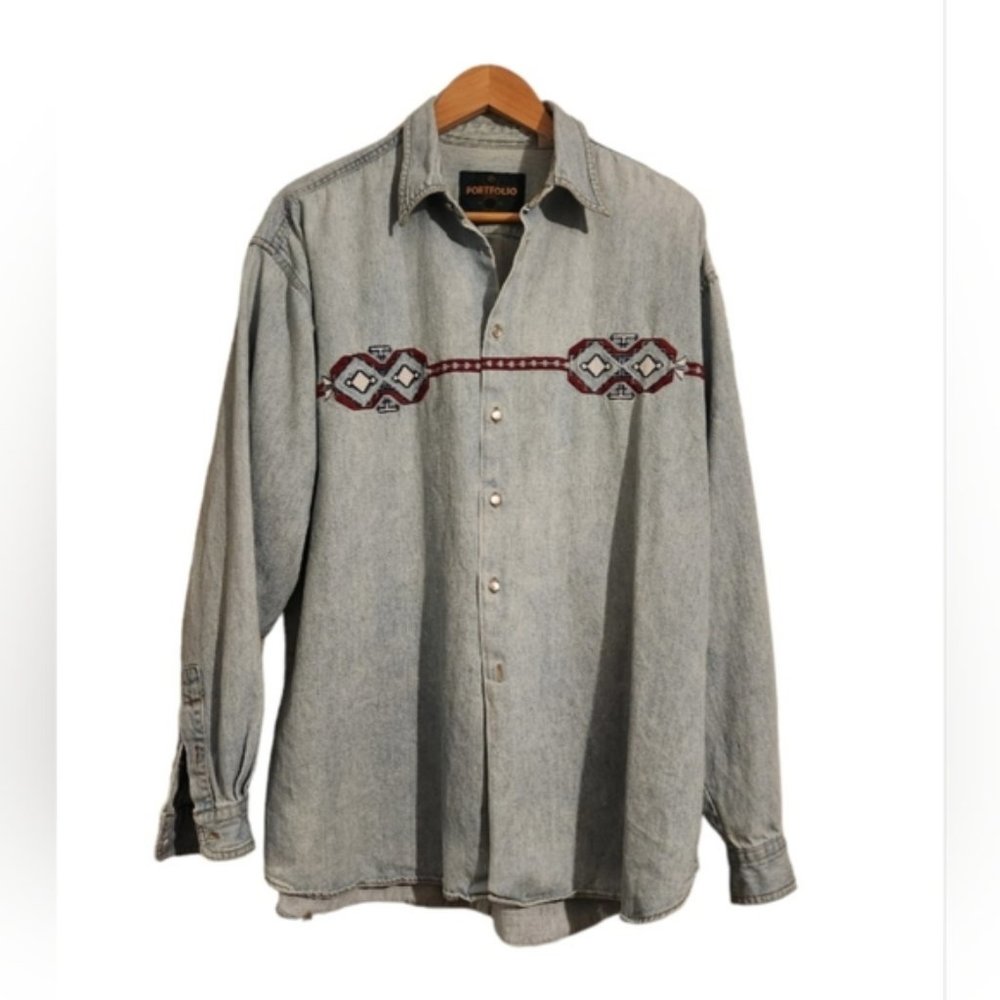 Western Embroidered Jeans Shirt